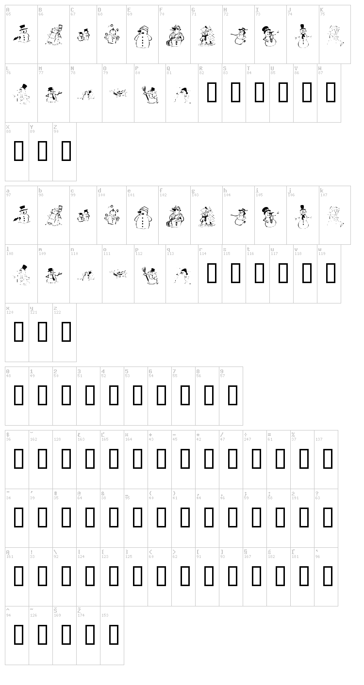 KR Snow People font map